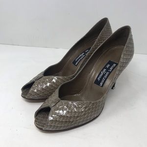 Vintage 1970s Stuart Weitzman For Mr Seymour Heels Peep Toe Snake Skin Size 8.5